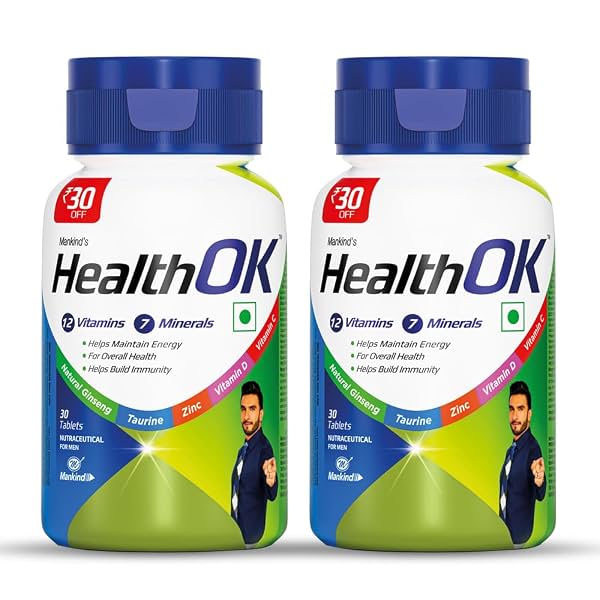 Health OK Multivitamin with Natural Ginseng, Taurine power, Daily Energy 60 tablets