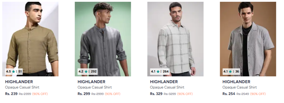 Highlander Mens Apparels at minimum 90% Discount