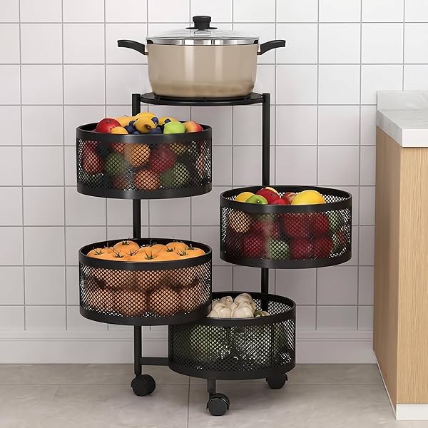 HomeWiz 4-Layer Round Kitchen Trolley Movable Storage Organizer for Fruits & Vegetables