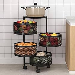 HomeWiz 4-Layer Round Kitchen Trolley Movable Storage Organizer for Fruits & Vegetables
