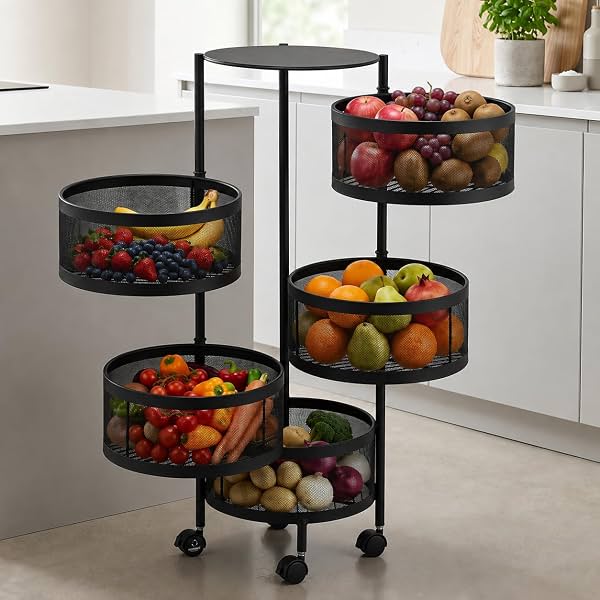 HomeWiz Round Kitchen Rack 5- Layer | Lifetime Usage Heavy Duty Steel Trolley