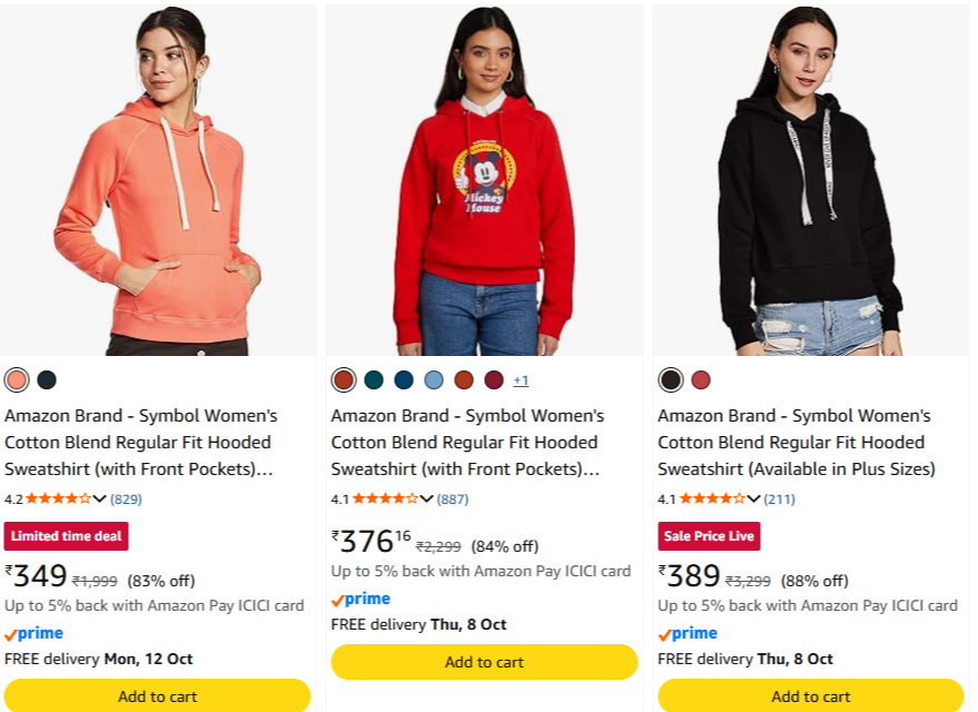 Hoodies at minimum 83% Discount