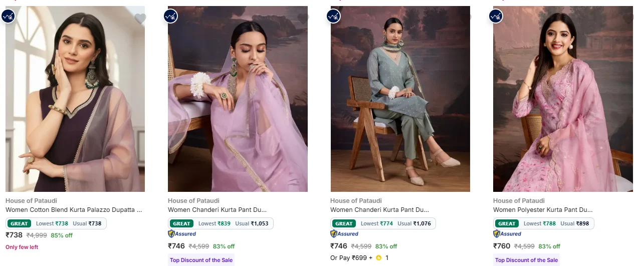 House of Pataudi Women's Ethnic Sets at minimum 74% Discount