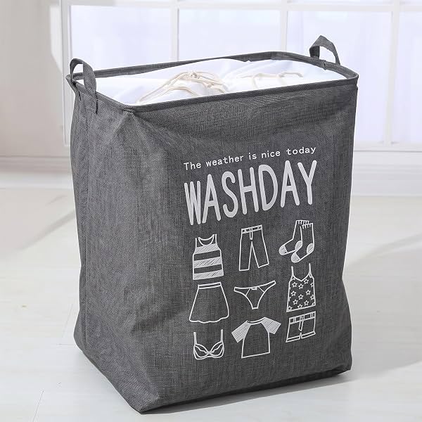 House of Quirk Large Laundry Basket Bag, Drawstring Storage - Grey