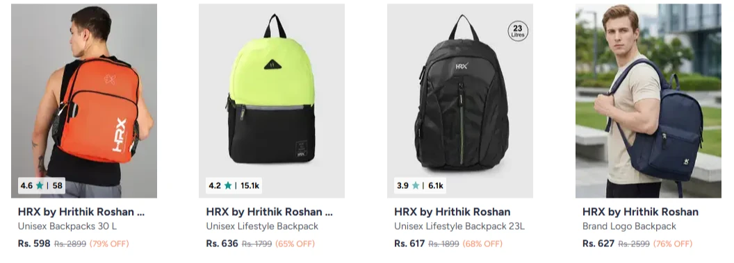 Hrx Backpacks at minimum 79% Discount