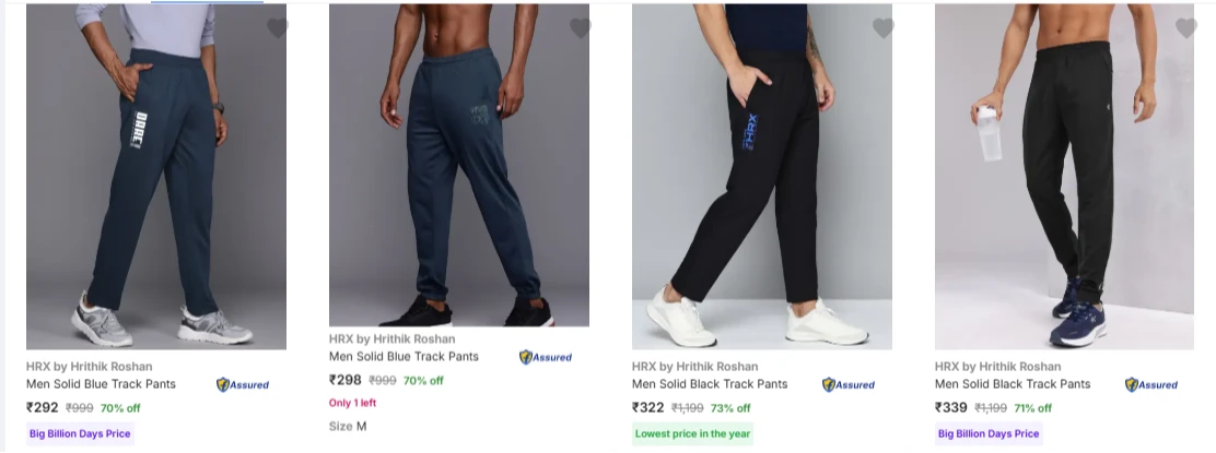 Hrx By Hrithik Roshan Men's Track Pants at minimum 70% Discount