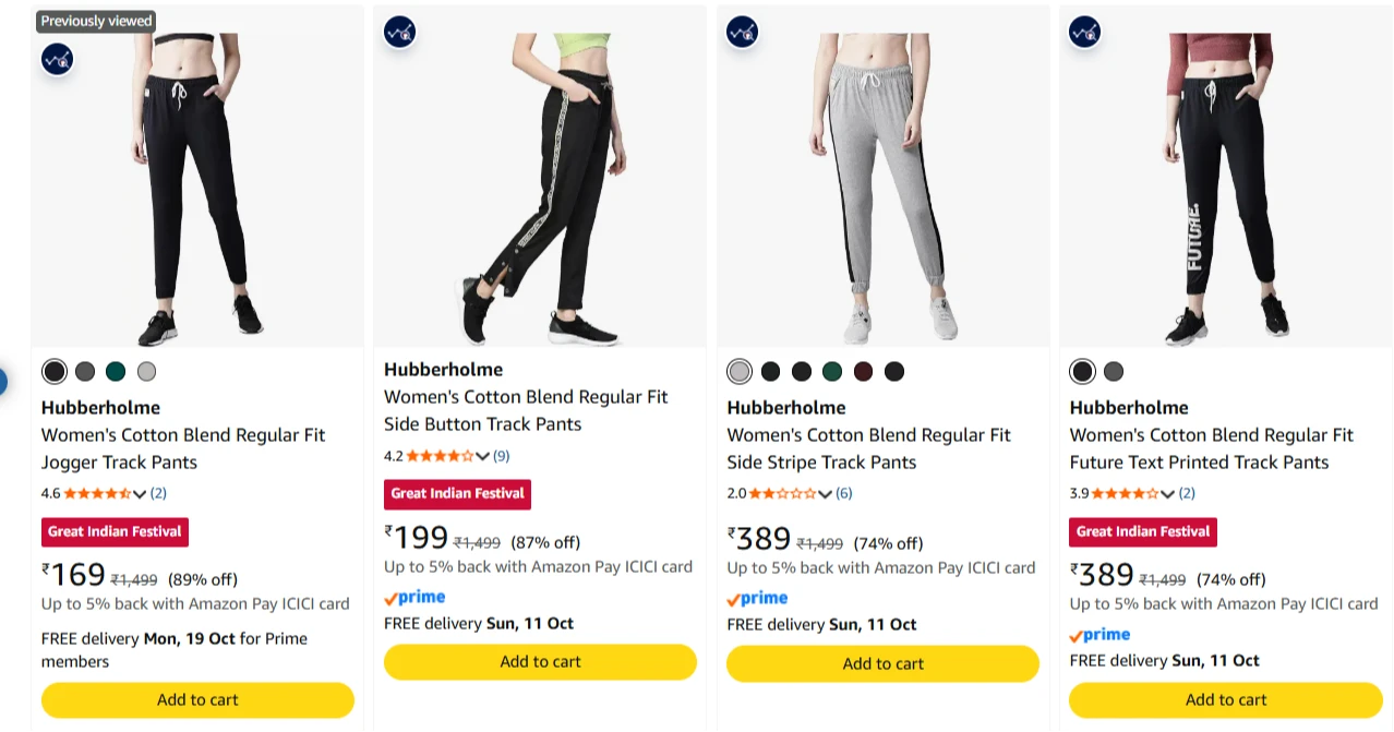 Hubberholme Women's Trackpants starting at ₹169