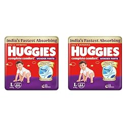 Huggies Complete Comfort Wonder Pants Baby Diapers L Size, 64 Count x Pack of 2