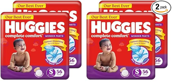 Huggies Complete Comfort Wonder Pants S Size Pant Style Baby Diapers (112 Count pack of 2)