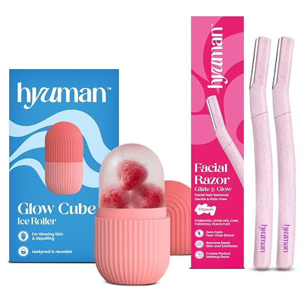Hyuman Face Razor Pack of 2 + Ice Roller – Gentle Hair Removal & Skin Care Set for Women (Set of 2)