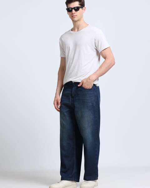 INDUSPOLO Men Baggy Fit High Rise Dark Blue Jeans