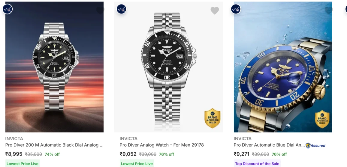 INVICTA Wrist Watches at minimum 75% Discount
