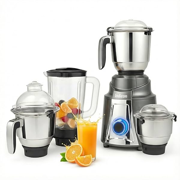 Indicon Fiesta 1200W Mixer Grinder with 4 Jars (3 Stainless Steel Jar + 1 Juicer Jar)