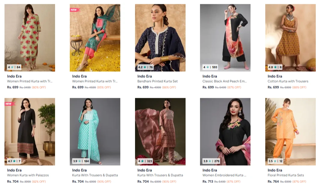 Indo Era Women's Kurta Set upto 90% Discount