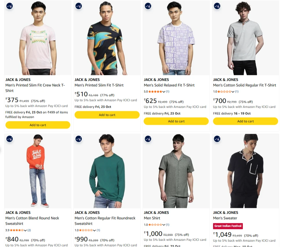 JACK & JONES Men's Clothing at minimum 75% Discount