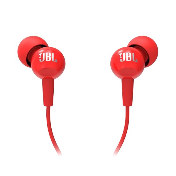 JBL C100SI Wired In Ear Headphones with Mic, JBL Pure Bass Sound, One Button Multi-function Remote, Premium Metallic Fin
