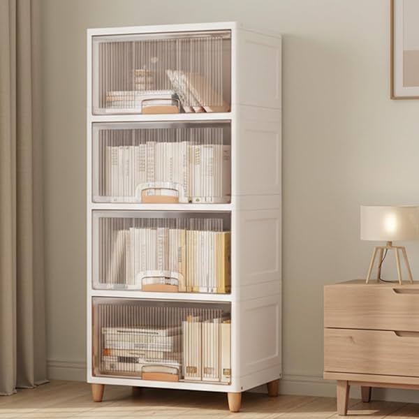 JD FRESH 4 Tier X-Large Cupboard for Storage/Stackable Plastic Storage Cabinet/Foldable Wardrobe for Clothes/Multipurpos