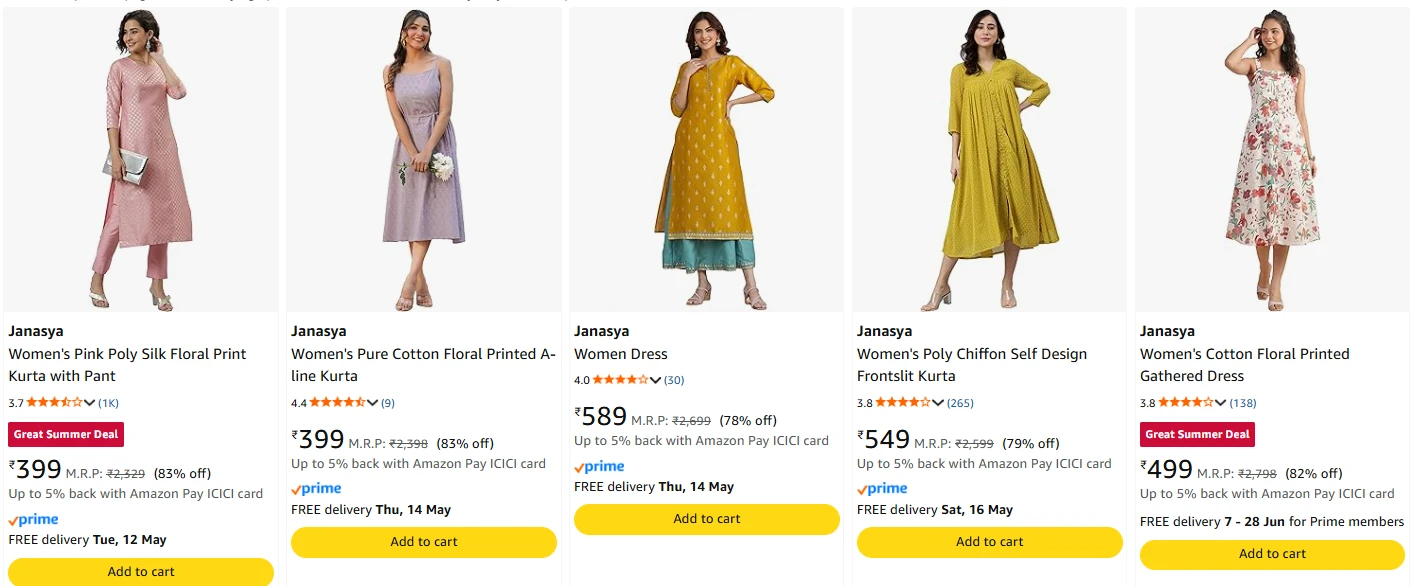 Janasya Women's Dresses at minimum 75% Discount
