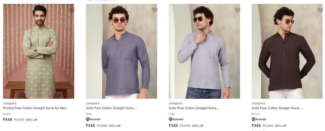 Jompers Men's Kurtas upto 88% Discount