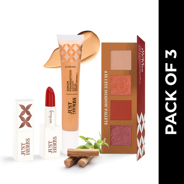 Just Herbs Effortless Glam Makeup Set 3Herbs Effortless Glam Eyeshadow Foundation Lipstick Makeup Set