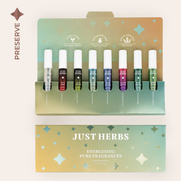 Just Herbs Energising Pure Fragrances Fresh & Woody Set of 8 Eau de Parfum - 24 ml (For Men & Women)