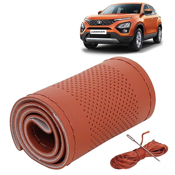 KINGSWAY Tan PU Leatherite Car Steering Cover
