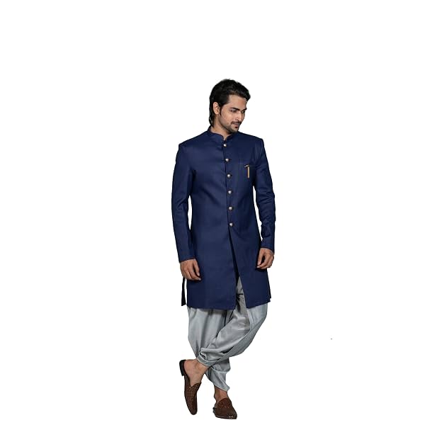 KISAH Mens Sherwani Dhoti Set Cotton Blend Solid Dyed