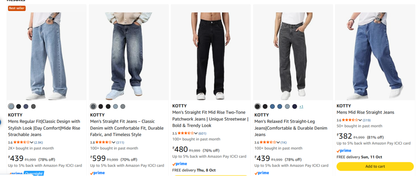 KOTTY Jeans at minimum 81% Discount