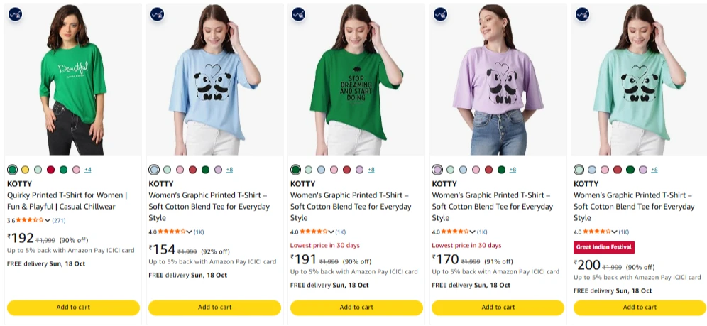 KOTTY Women's T Shirt upto 92% Discount