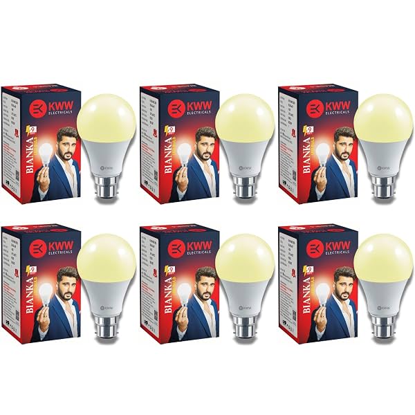 KWW 9W Warm White LED Bulb (3000K, B22 Base pack of 6)