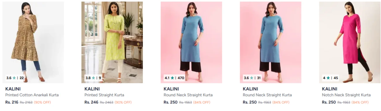 Kalini Women's Kurtas upto 90% Discount