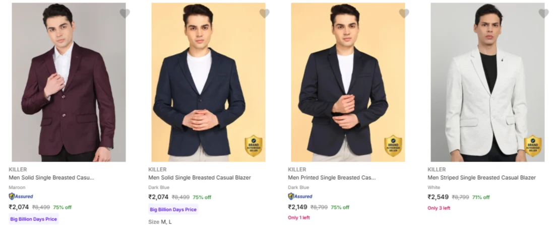 Killer Men's Readymade Blazers at minimum 70% Discount