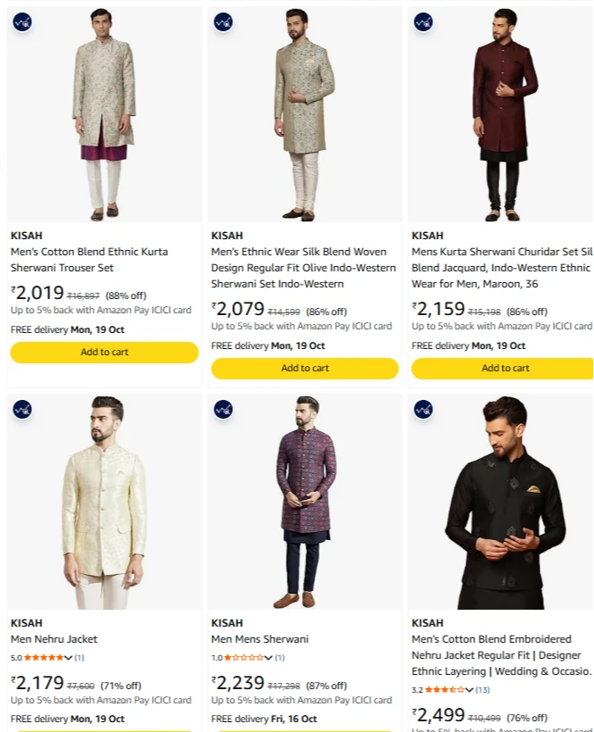 Kisah Sherwani Set at up to 85% Discount