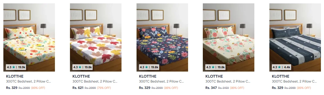 Klotthe Bedsheet Upto 89% Discount
