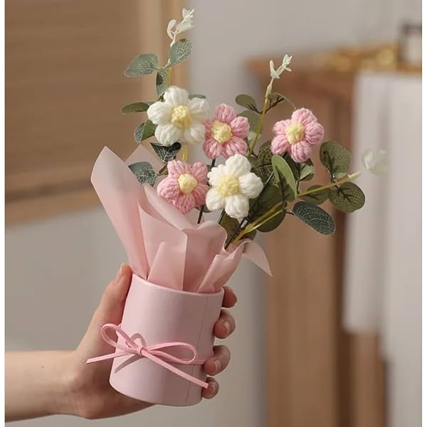 Knitted Yarn Artificial Botanical Flower Pot Decor