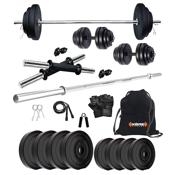 Kore PVC 12 kg Home Gym Set with One 4 ft Plain Rod and One Pair Dumbbell Rods