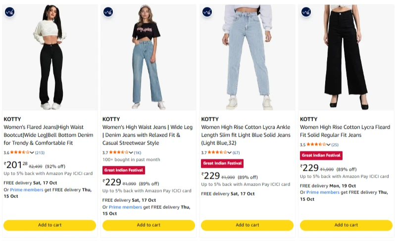 Kotty Women's Jeans Starting @ ₹201