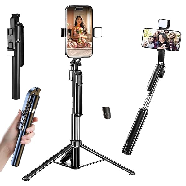 Kratos Selfie Stick Tripod Stand with Light 67 inch