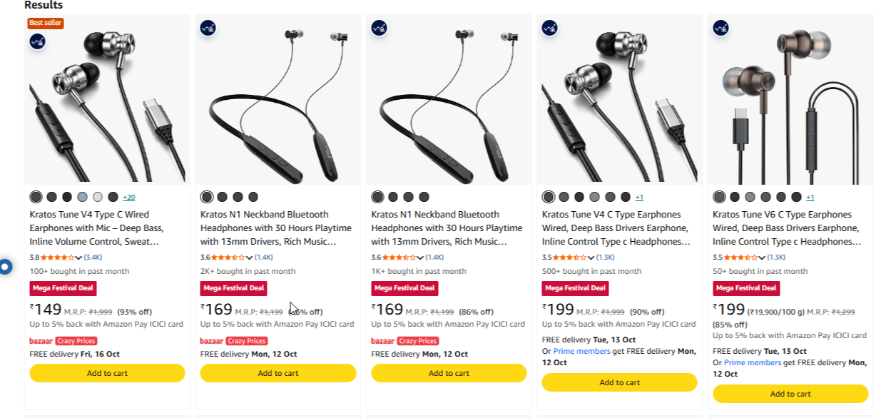Kratos Tune V4 Type C Wired Earphones Starting Price ₹149