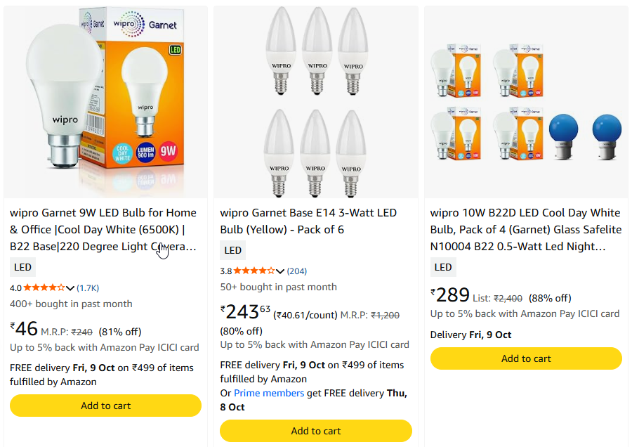 LED Bulbs at minimum 63% Discount