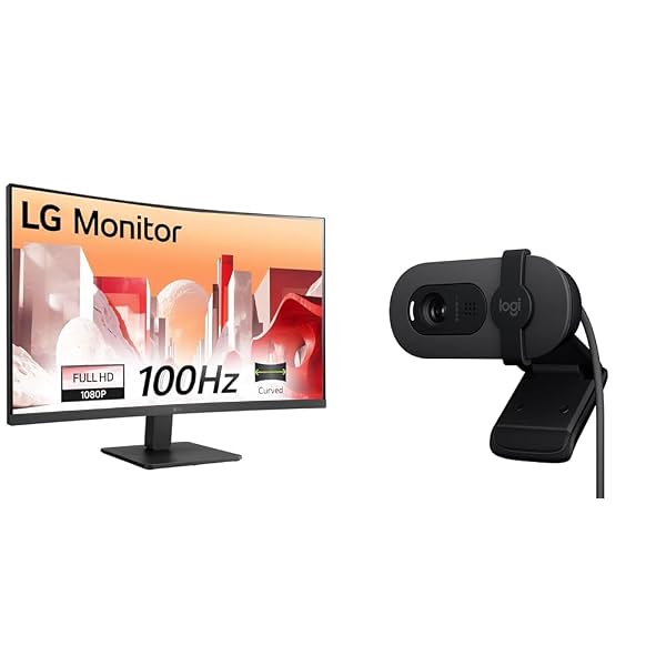 LG 32-Inch Curved Monitor with Logitech Brio Webcam