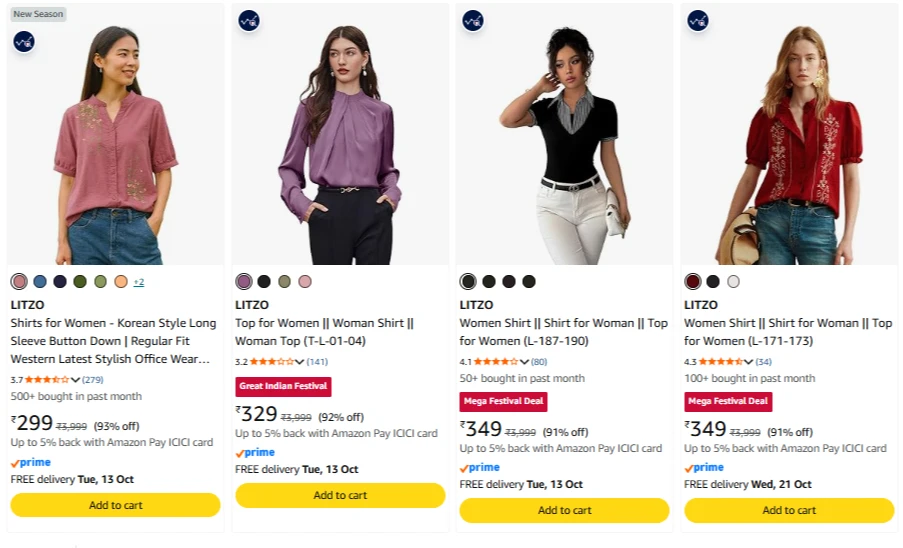 LITZO Women's shirts upto 93% discount