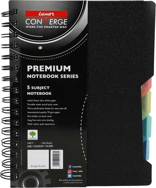 LUXOR B5 Single Ruled Notebook, 300 Pages, Black