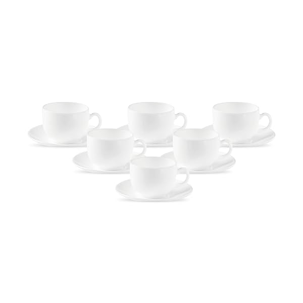 La Opala Diva, Opal Glass Crockery | Cup & Saucer Iris Regular, Set of 12