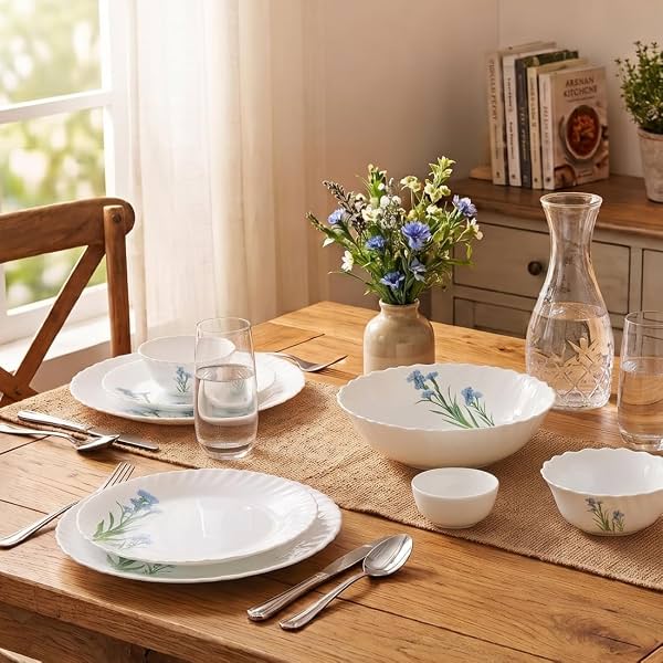 La Opala Novo Opalware Dinner Set, 10 Pcs for Family of 2, Blue Florets