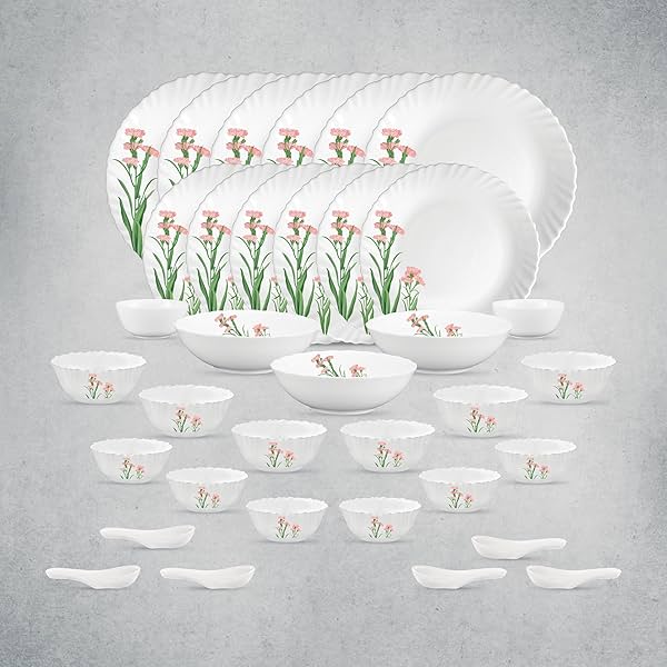 La Opala Opal Glass Crockery Dinner Set 35 pcs Pink Florets