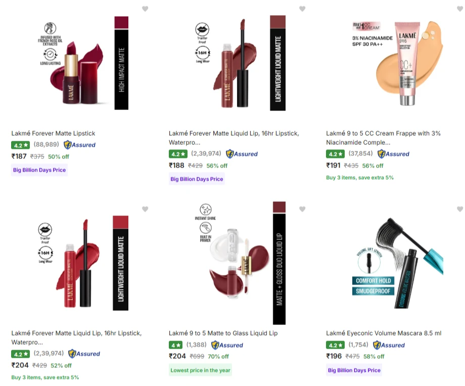 Lakme Beauty Products up to 70% discount