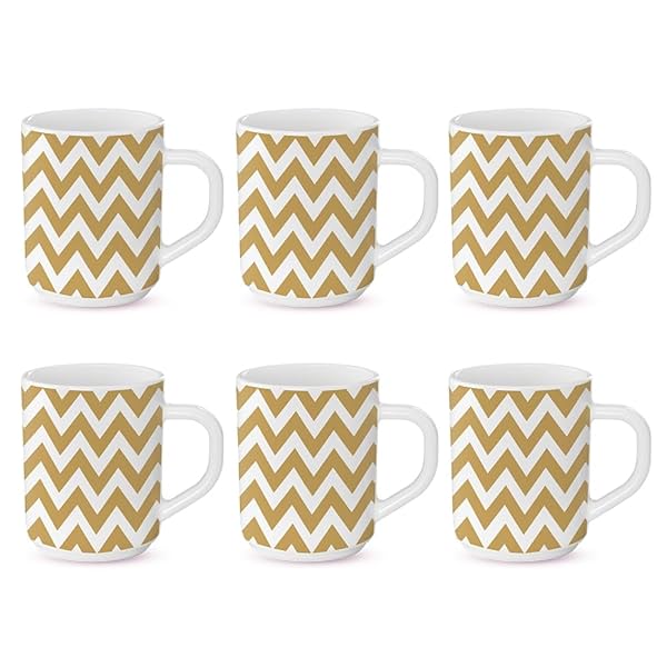 Larah Borosil Gold Waves Mug Set (6 pcs)