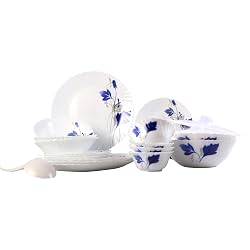 Larah By Borosil Ageria Opalware Glass Dinner Set,Pack of 25, White