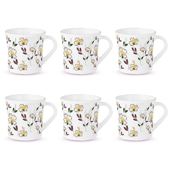 Larah by BOROSIL Crysta Series Amara Maroon Opalware Mug Set of 6